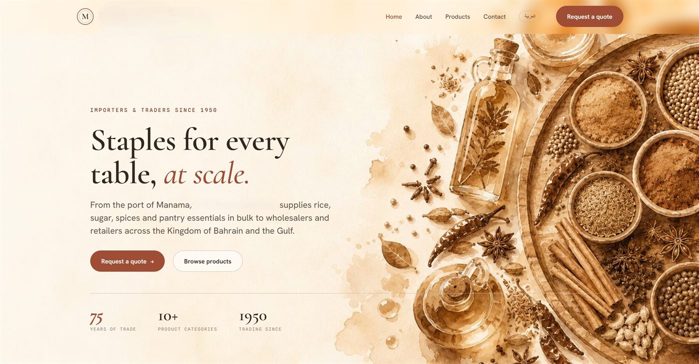Food importer and wholesaler corporate website built by Pixel Labs